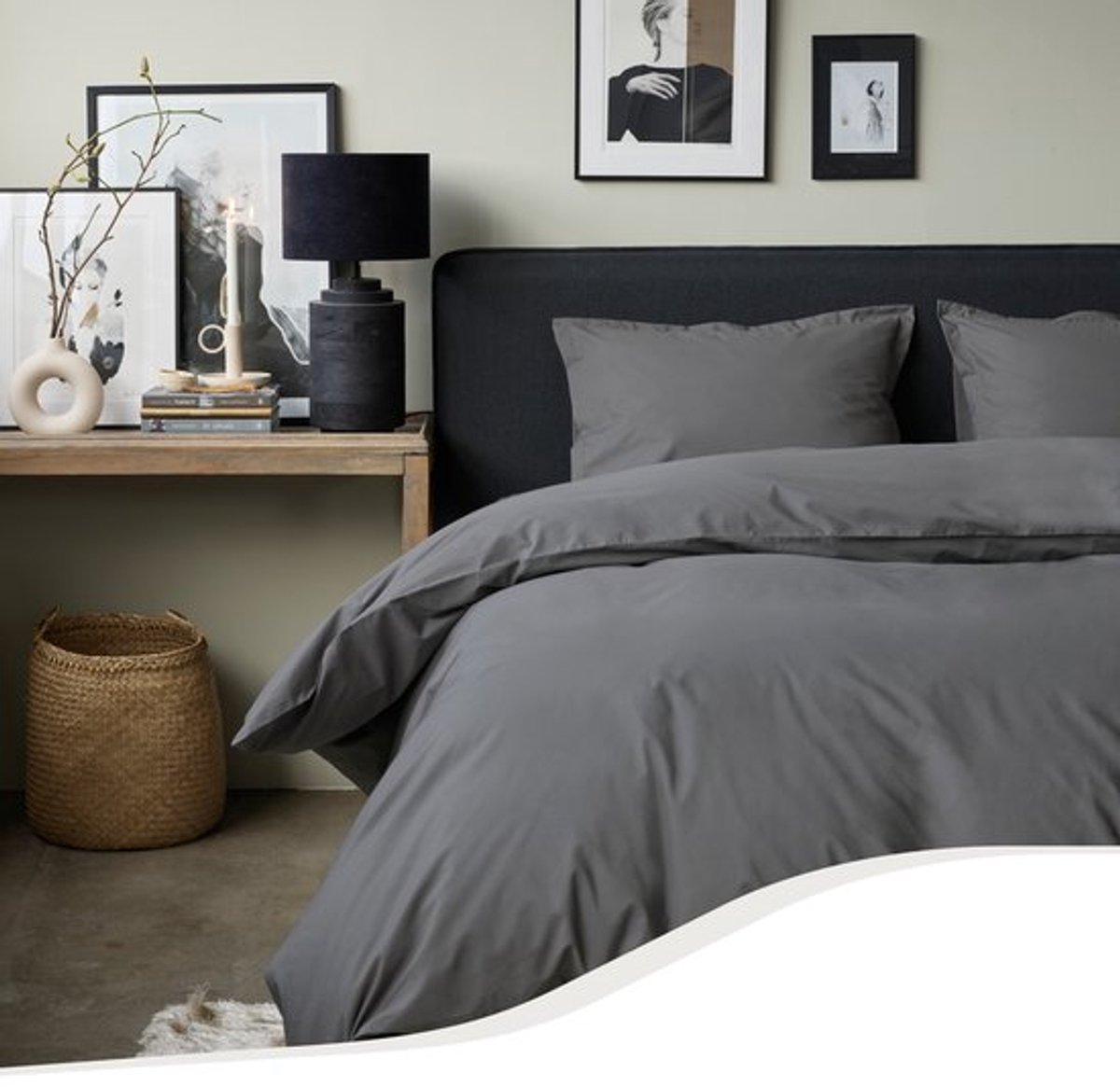 Home by TEMPUR® - Dekbedovertrek van 100% Egyptisch Katoen - strijkvrij en droger geschikt - Antraciet - 200x220 cm - zonder kussensloop