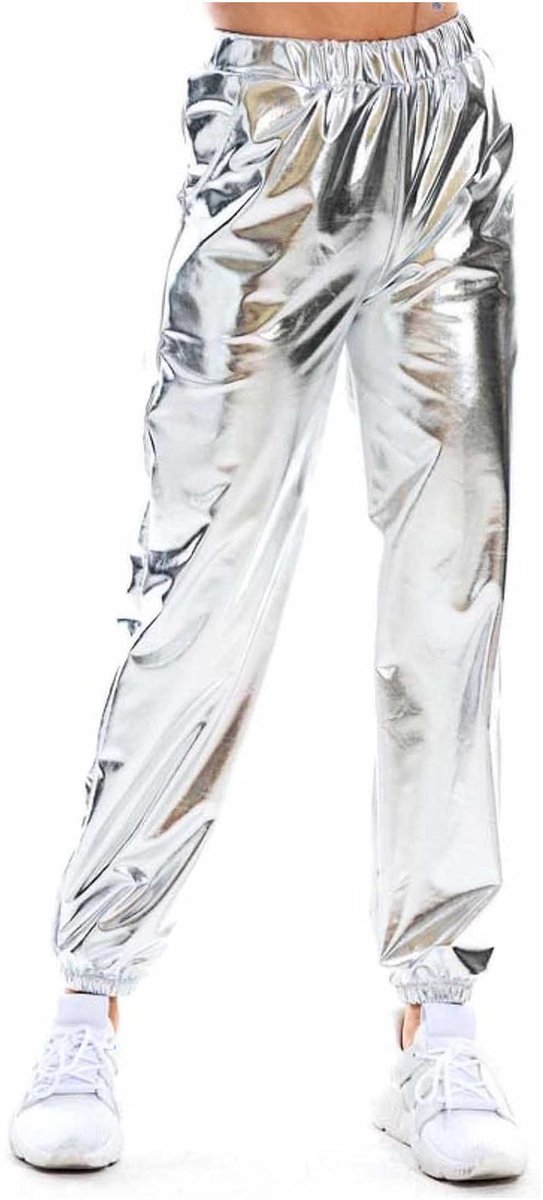 Zilver Glanzende Dames Broek - Trendy - Glitter - HipHop - Hoge Taille - Party