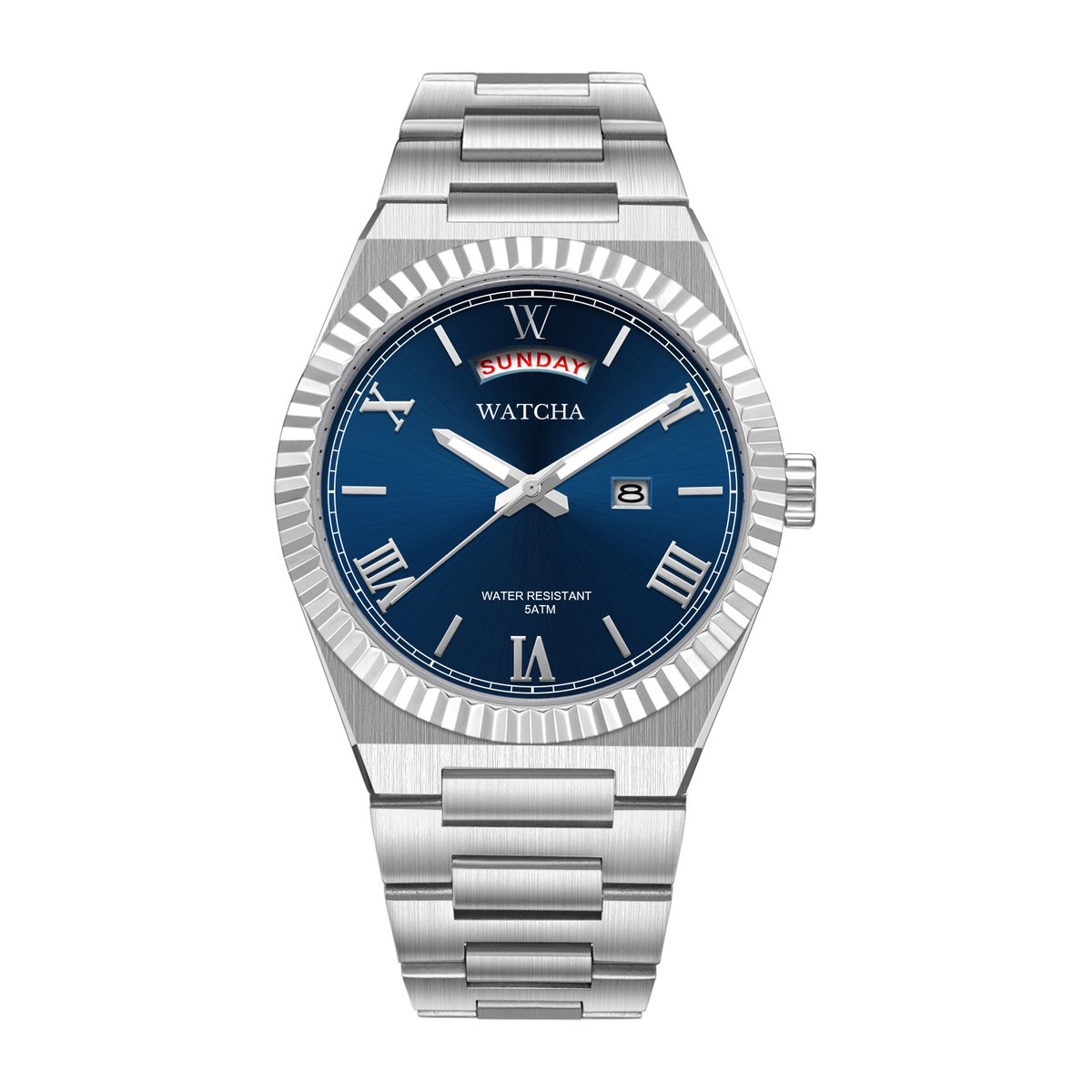 Watcha - Heren Horloge - Titan Deluxe Edition - Silver Blue Dial - 40mm - Stainless Quartz