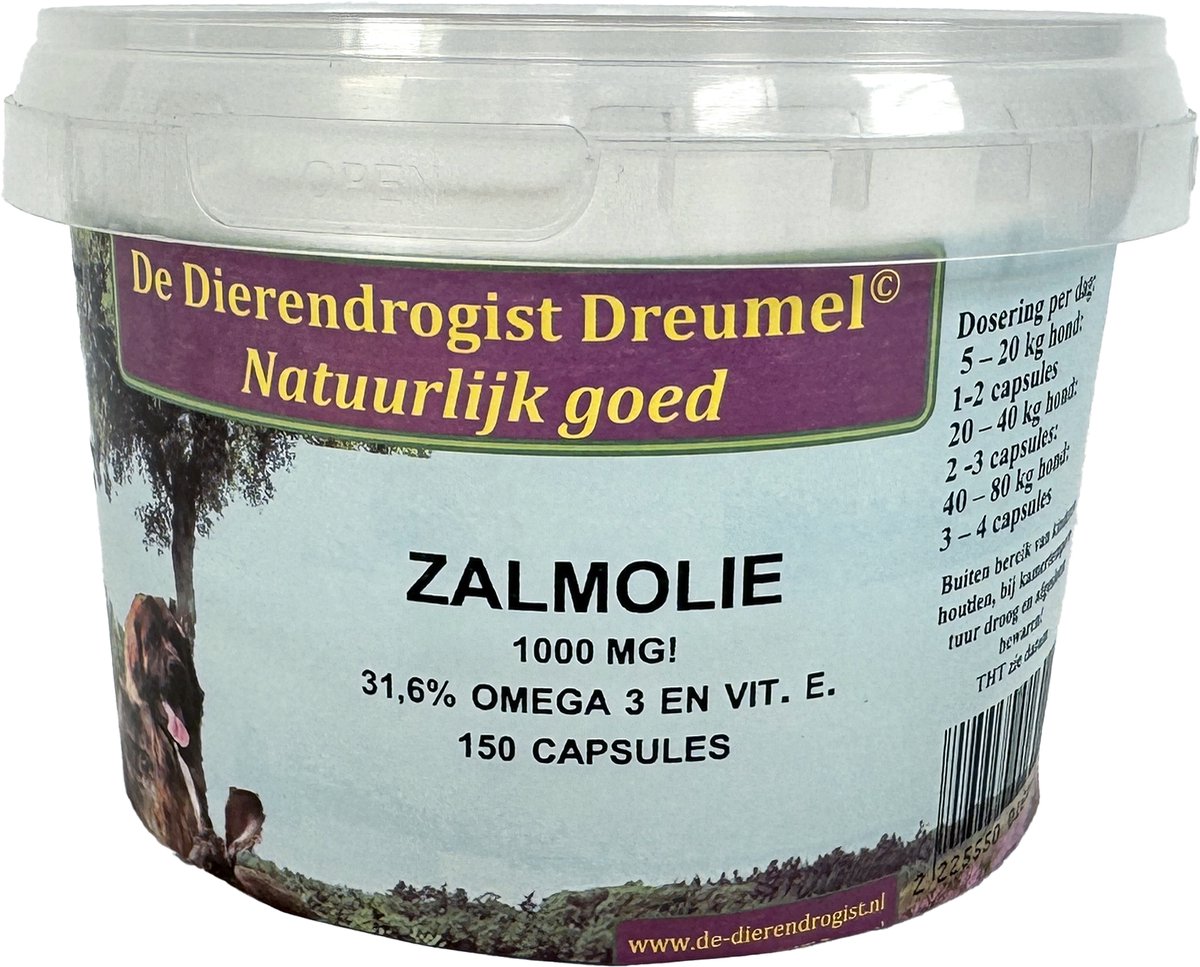 Zalmolie Capsules Dierendrogist - Omega-3 Supplement Honden - 150 St, Ondersteunt Huid en Vacht, Geschikt voor Pups