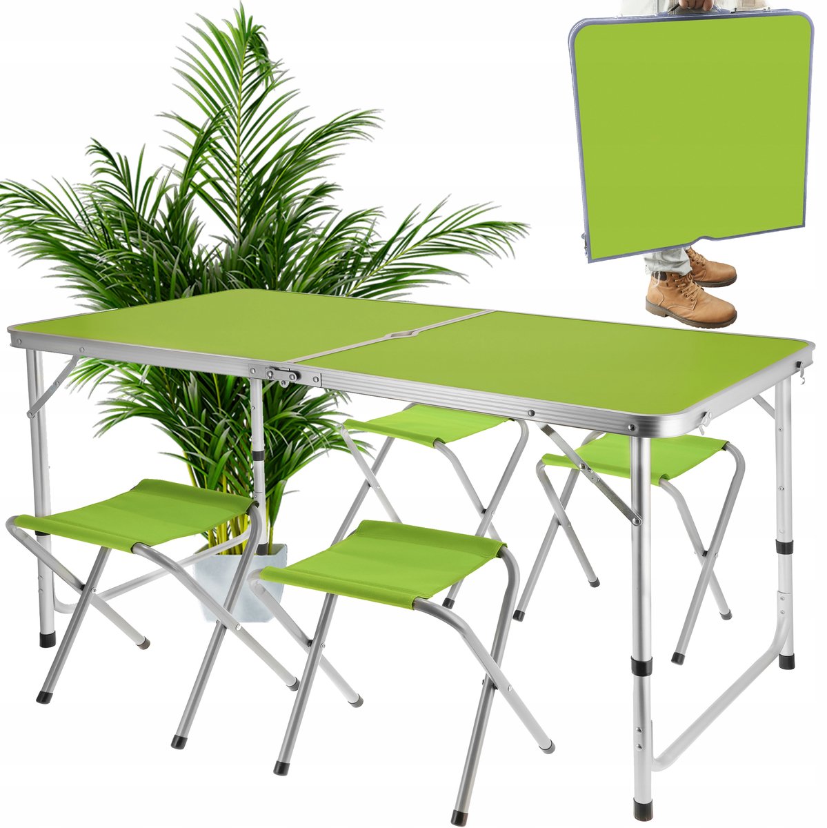 Vouwbare Campingset - Toeristische Tuinset met Koffer, Tafel en 4 Stoelen