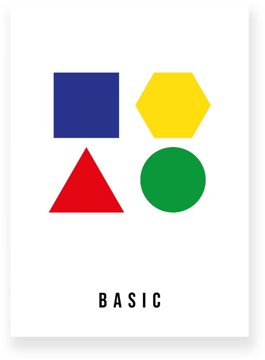 Yisual Poster 30x40 cm - Geometrische Basisvormen - Wit - Primaire Kleuren - Modern - Minimalistisch - Muurdecoratie - Wanddecoratie Blauw
