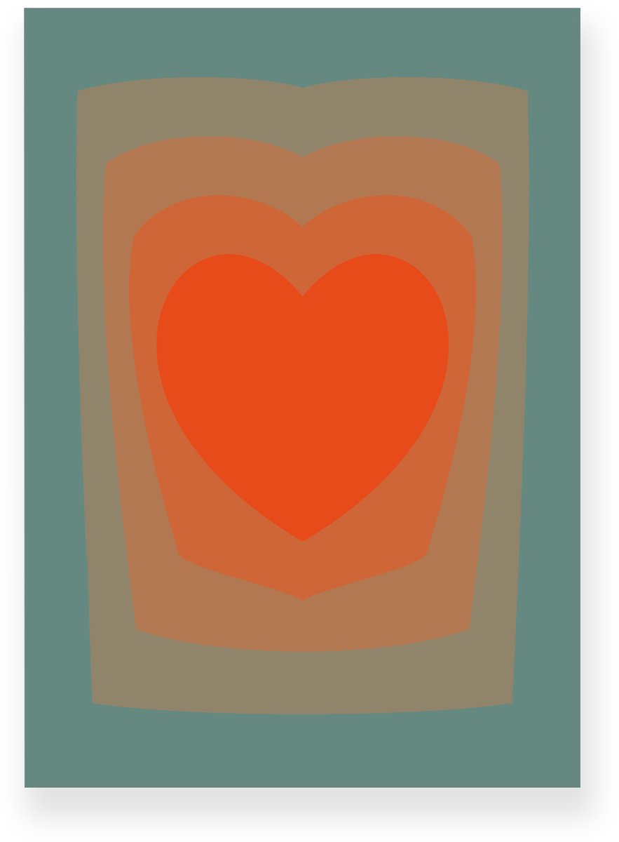 Yisual Poster 20x30 cm - Abstracte Kleurovergang - Hart - Groen - Oranje - Vintage - Op-Art - Muurdecoratie - Wanddecoratie