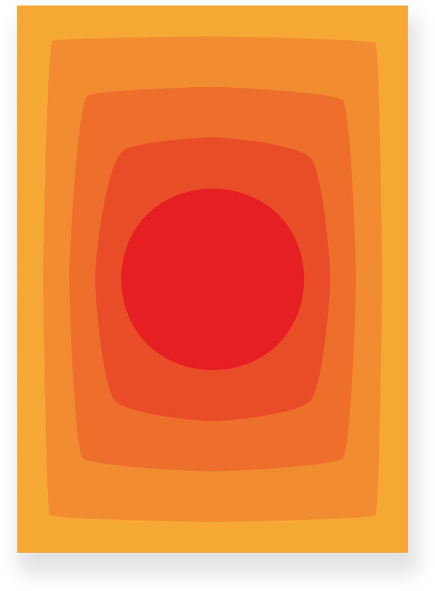 Yisual Poster 20x30 cm - Abstracte Kleurovergang - Cirkel - Geel - Oranje - Vintage - Op-Art - Muurdecoratie - Wanddecoratie Rood