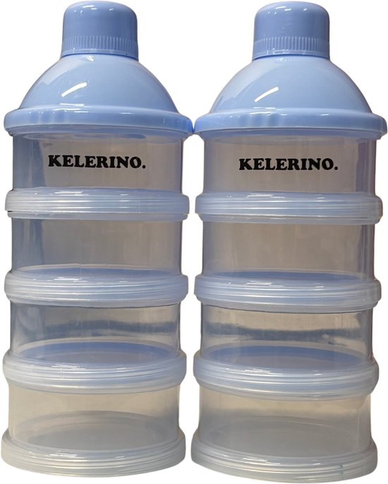 Tour de stockage de Lait en poudre - lot de 2 - Sans BPA - Blauw - 4 couches - Boîtes de dosage de Lait en poudre - Conteneurs de stockage de poudre pour bébé - Boîte de voyage - Distributeur - KELERINO.