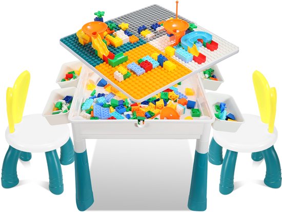 Aufun 5-In-1 Kindertafel, Activiteitentafel, In Hoogte Verstelbaar Met Stoelen Speeltafel Grote Multifunctionele Bouwstenenset Zandtafel Met Opbergruimte 2 Stoelen Cadeau Voor Jongens En Meisjes