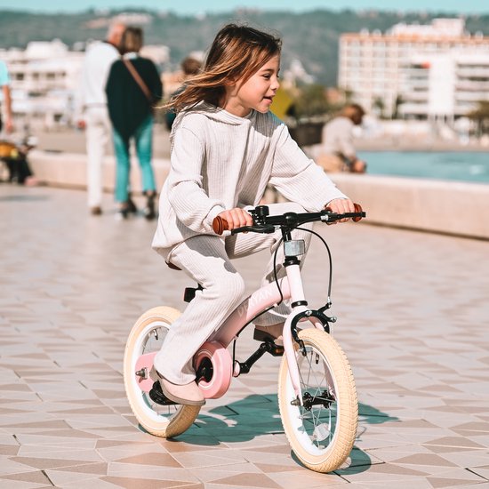 Deryan Luxe Kinderfiets 12 inch - 3 in 1 - loopfiets - Roze van Deryan — afbeelding 2
