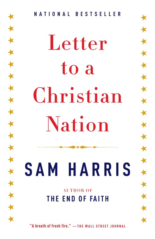 Couverture de livre avec le titre 'Letter to a Christian Nation' par Sam Harris. Best-seller national.