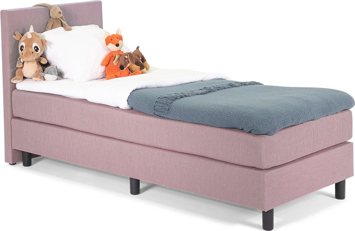 Kinder Boxspring Luxe Glad Hoofdbord 90 x 190 Oudroze
