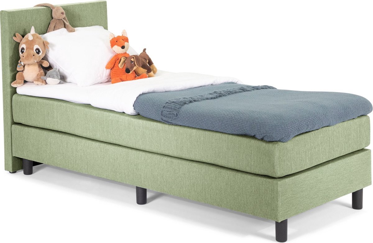 Kinder Boxspring Luxe Glad Hoofdbord 80 x 200 Lentegroen