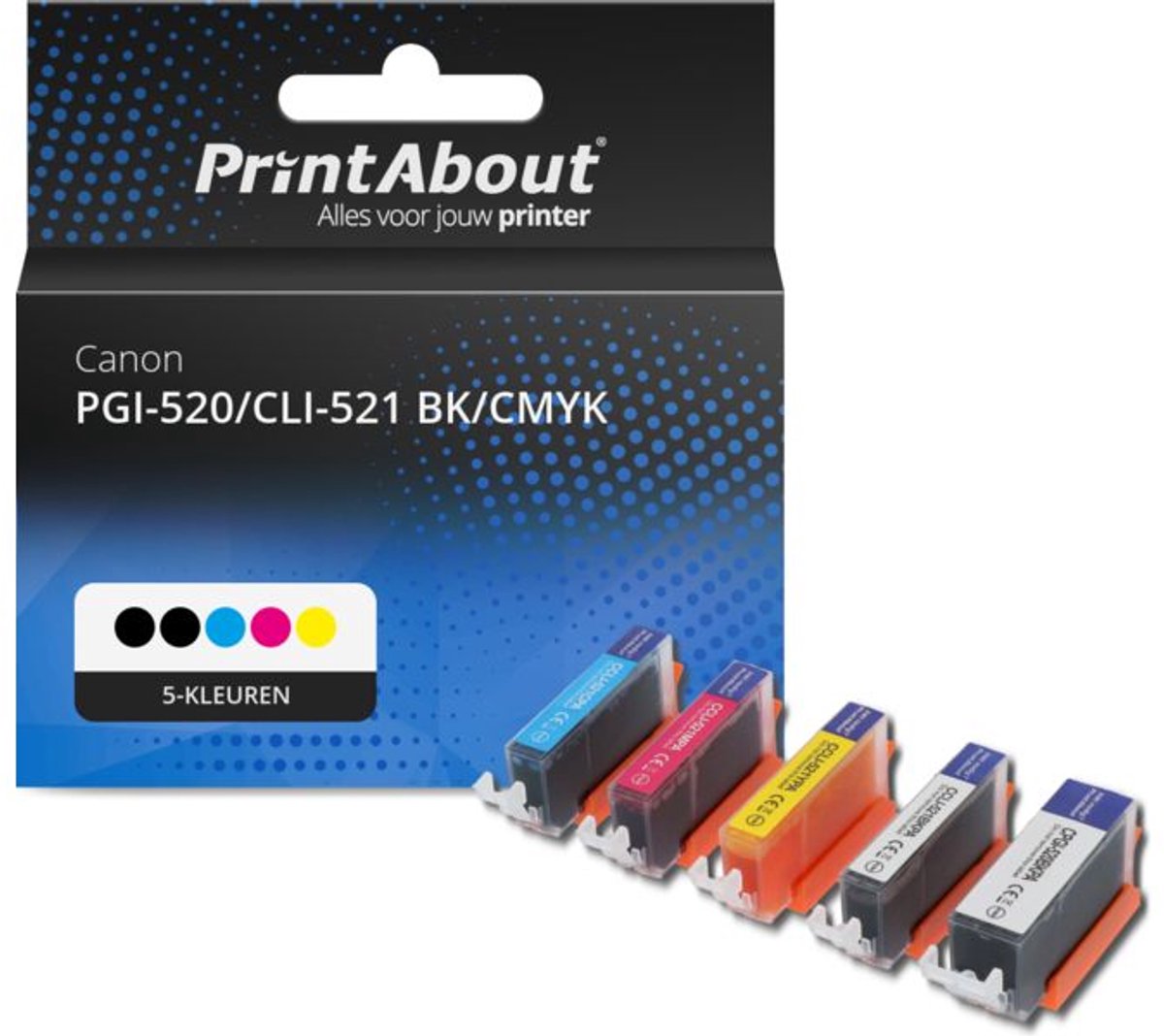 PrintAbout - Inktcartridge / Alternatief voor de Canon CLI-521BK / 5 Kleruen
