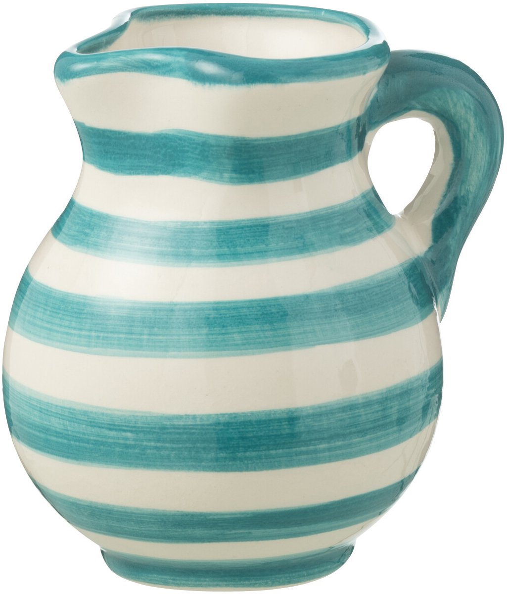 J-Line kruik Granada Stripes - keramiek - wit/aqua - small