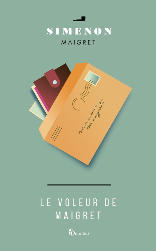 Livre "Le Voleur de Maigret" de Simenon. Enveloppe orange adressée "Monsieur Maigret" avec des papiers violet, rose et crème à côté.