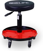 CCLIFE werkplaatskruk, rolkruk, werkplaatsstoel belastbaar 150 kg, in hoogte verstelbaar 380-500 mm, met 2 afneembare rode kunststof delen