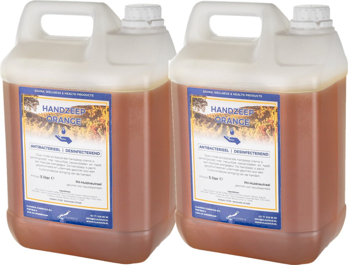 Goedkoopste Handzeep Orange 5 liter - set van 2 stuks - navulling - Voordeelverpakking