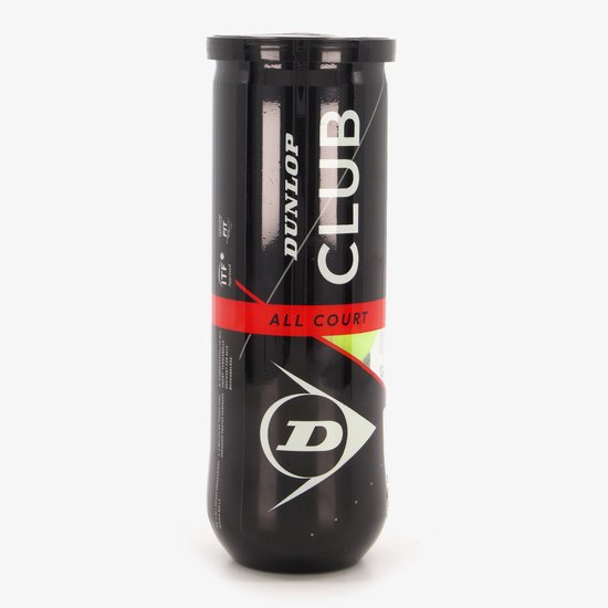 Dunlop Club All Court tennisballen in een zwarte koker.