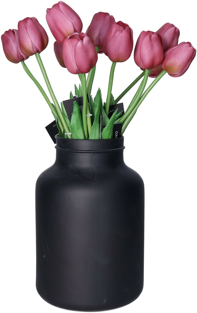 Countryfield Kunstbloemen bosje Tulp Tulipa - 5x - 44 cm - paars - Real Touch - kunst zijdebloemen