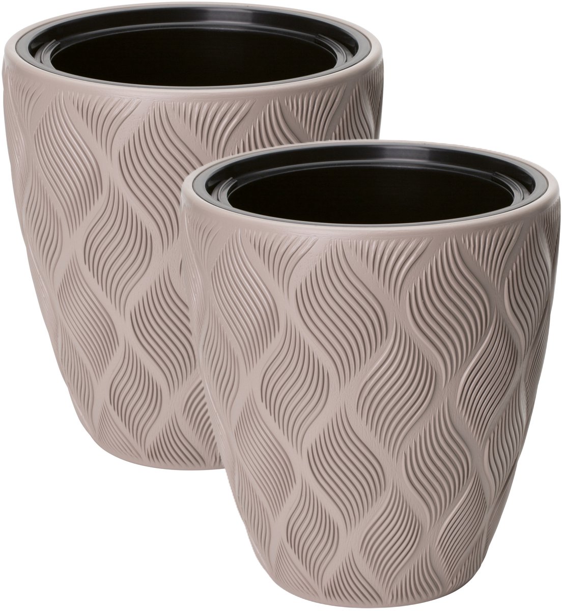 Form Plastic Plantenpot/bloempot Flow - 2x - kunststof - beige - D30 x H32 cm - met binnenpot - rond
