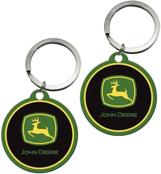 Porte-clés Tracteur/tracteur - 2x - John Deere - 4,5 x 6 cm - acier/époxy - porte-clés - gadgets