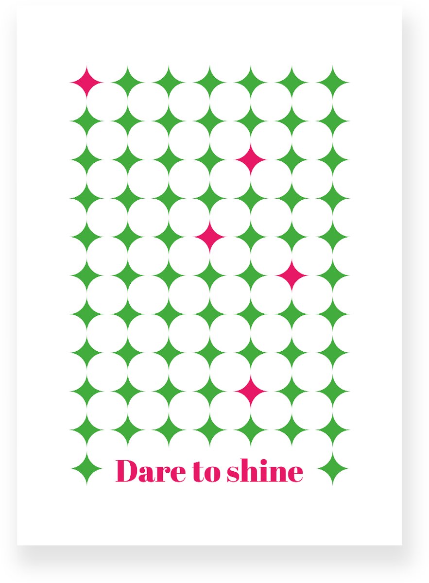 Yisual Poster 50x70 cm - Dare to Shine - Ruitpatroon - Groen - Roze - Grafisch - Retro - Muurdecoratie - Wanddecoratie
