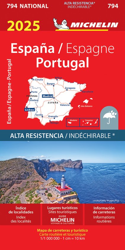 Nationale kaarten Michelin - Michelin 794 Spanje, Portugal scheurvast 2025