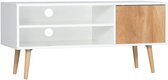 Rustive TV Meubel - TV Kast - Dressoir - TV Standaard - MDF - 2 Laags - Met 2 Planken & 1 Deur - Wit - 110 x 40 x 50 cm