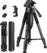 Sounix Camera statief - telefoon statief - 188 cm - Incl. Bluetooth Afstandsbediening - Tripod met Smartphone telefoon houder - tripod smartphone - Aluminium - Zwart