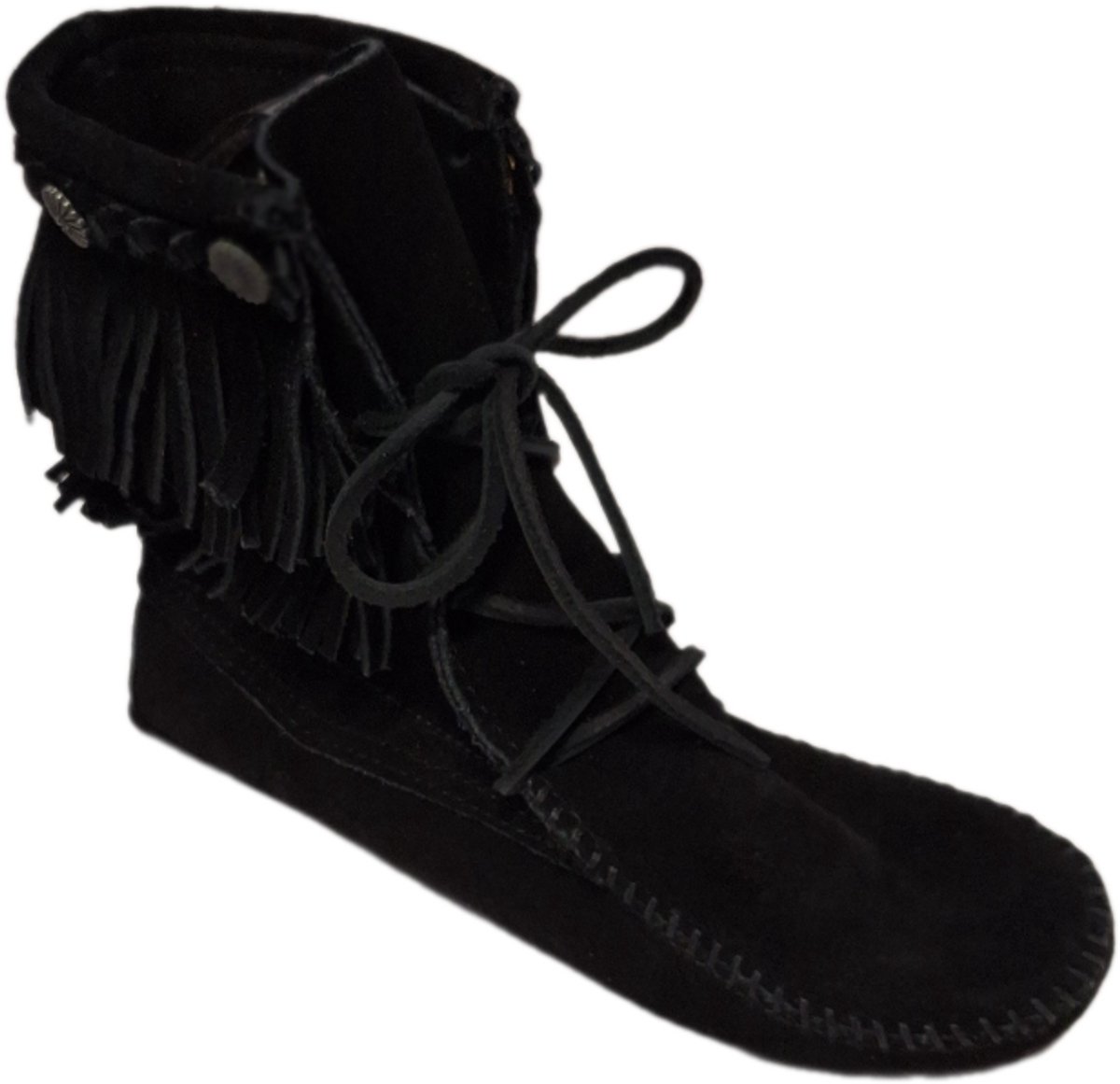 Minnetonka -LACE BOOT-BLACK-DOUBLE FRINGE