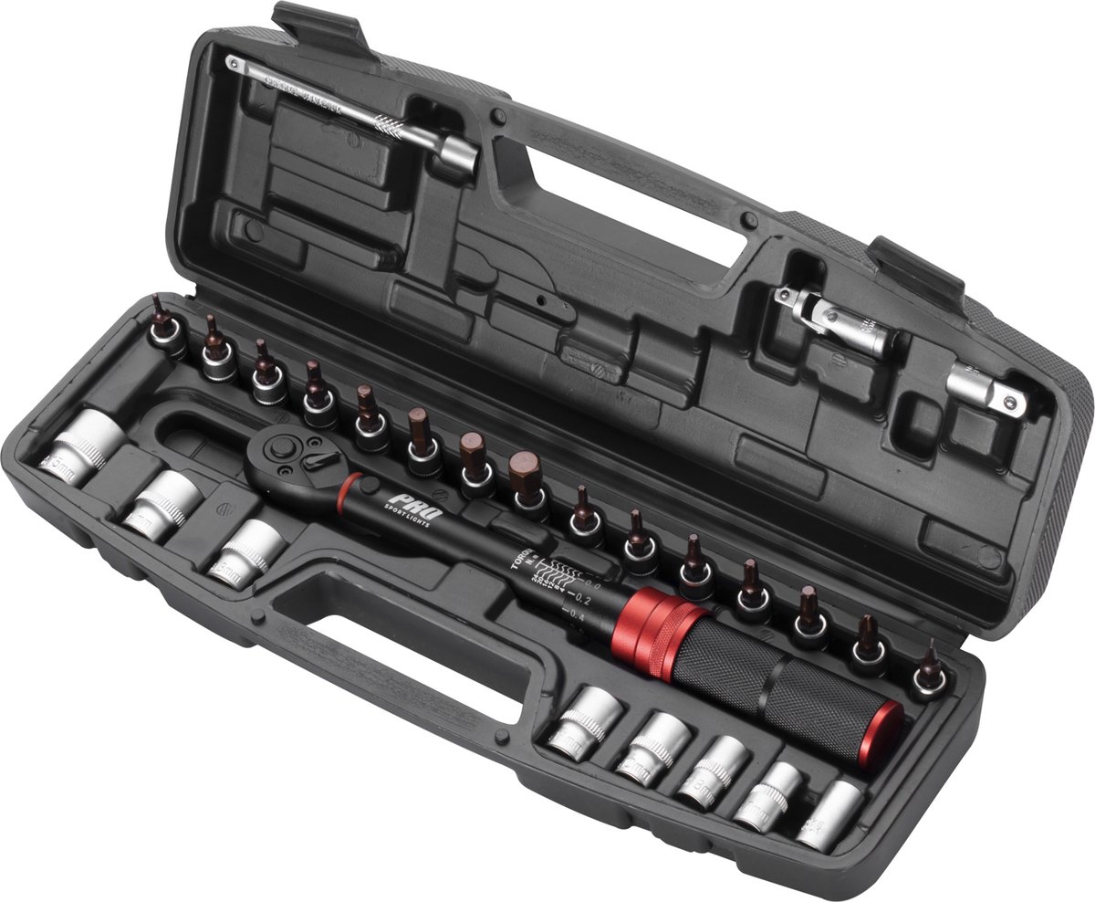 Momentsleutel Set Fiets Gereedschap Koffer 2-24 Nm 1/4" - Rood Zwart