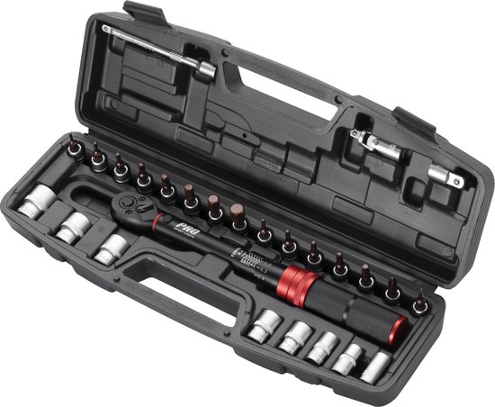 Momentsleutel Set Fiets Gereedschap Koffer 2-24 Nm 1/4" - Rood Zwart