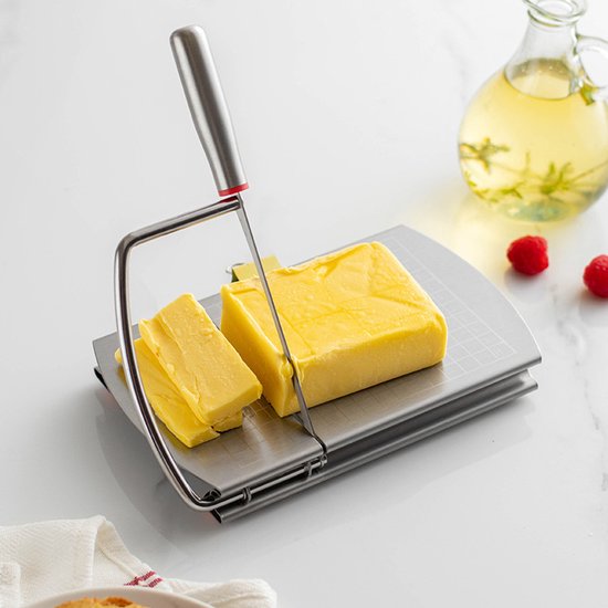 Trancheuse à fromage en acier inoxydable - Coupe multifonctionnelle - Bloc de fromage/beurre/saucisse/fruits - Planche à découper graduée - Ustensiles de cuisine pour la pâtisserie maison - Accessoires de cuisine