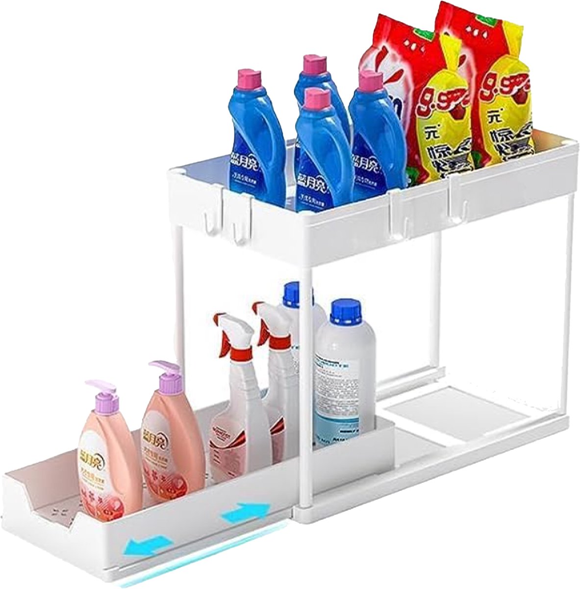 Joyage Keukenkast Organizer uitschuifbaar - Wit - Schuiflade Keukenkast - Aanrecht Organiser – Keuken Organizers - Kast Organizer - Organizer Lade Organizer - Under sink Organizer - Gootsteenkast Organizer - Keukenrek - Badkamer Organizer