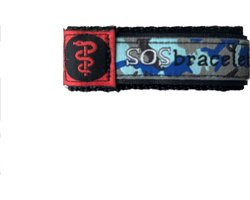 SOSbracelet blauw camouflage medisch LARGE (vanaf 12 jaar en ouder) voor vader zoon vriend vaderdag Valentijn een origineel cadeau voor alle feestdagen kerst en sinterklaas. Vakantie buitenactiviteit sport outdoor watersport hardlopen fietsen hiken
