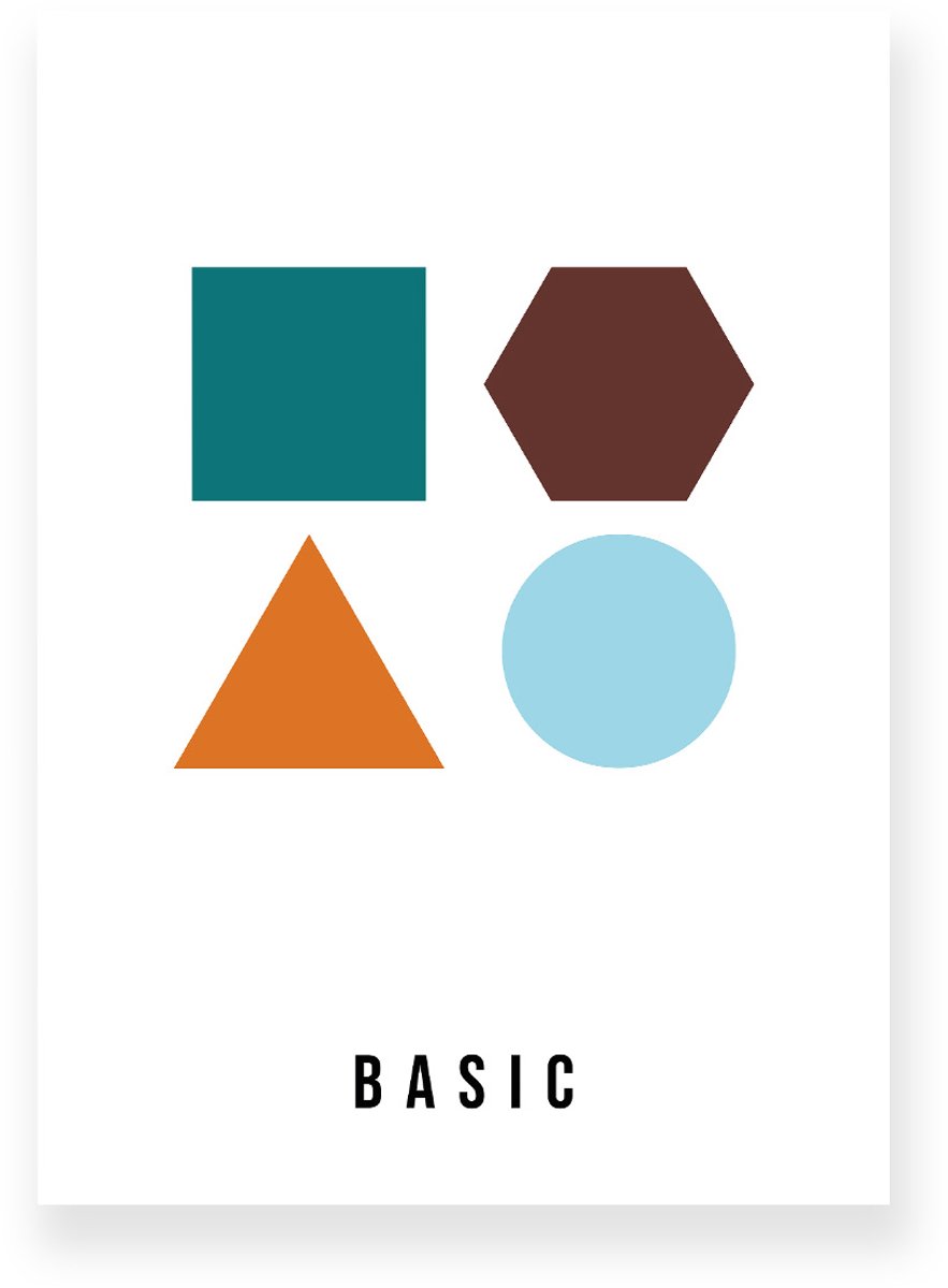 Yisual Poster 50x70 cm - Geometrische Basisvormen - Wit - Aarde Tinten - Modern - Minimalistisch - Muurdecoratie - Wanddecoratie Groen
