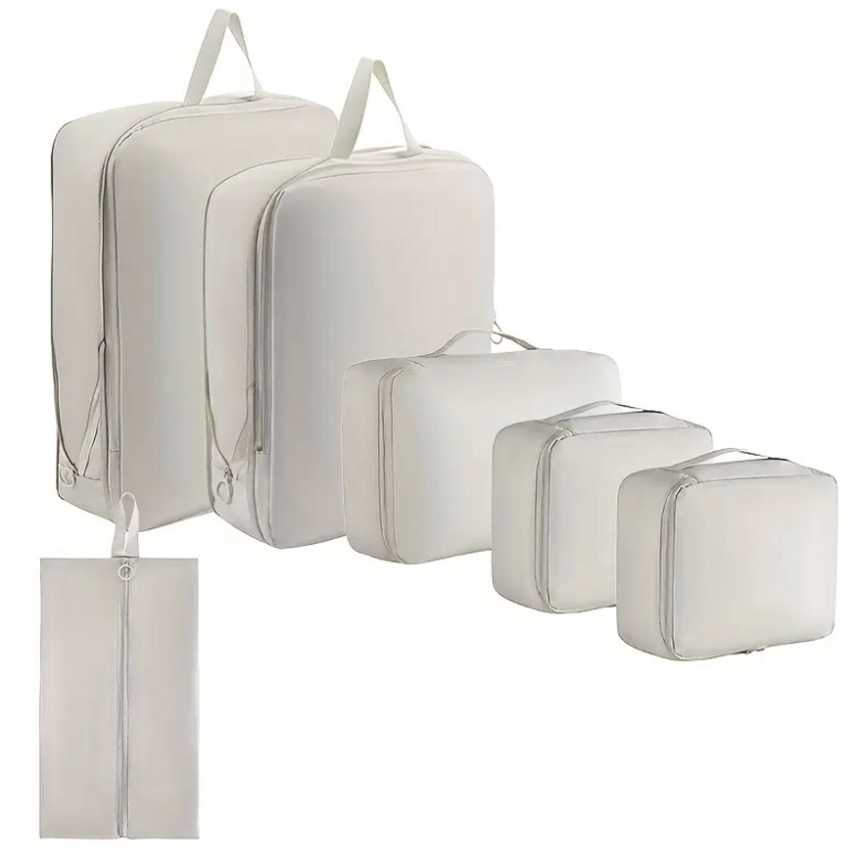 Dutchers® Compressie Packing Cubes - 6 stuks - Voor koffers & tassen - Backpack - Compressie rits - Reis accessoires - Travel cubes - Kleding organizer - Beige