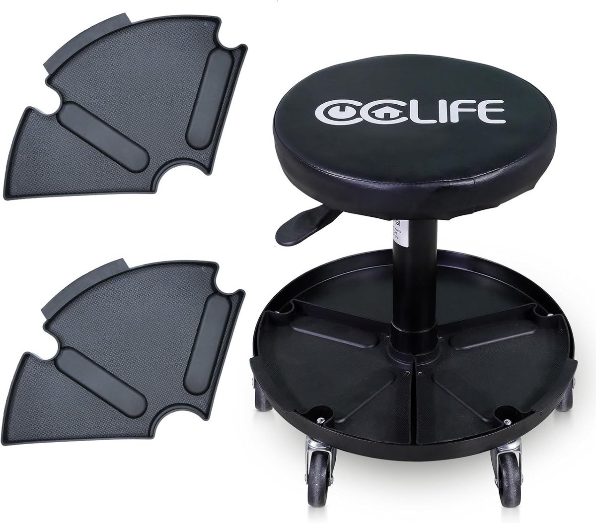 CCLIFE Werkplaatskruk Met Wielen In Hoogte Verstelbare Werkplaatsstoel Werkplaats Rolkruk 380-500 mm 150kg, met 2 afneembare zwarte kunststof onderdelen