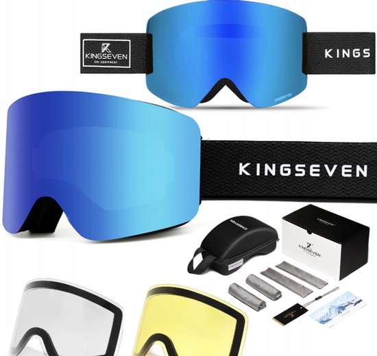 KingSeven - Randloze Unisex Skibril met UV400 en Polarisatiefilter - Blauw - 3 lenzen - Model Z307