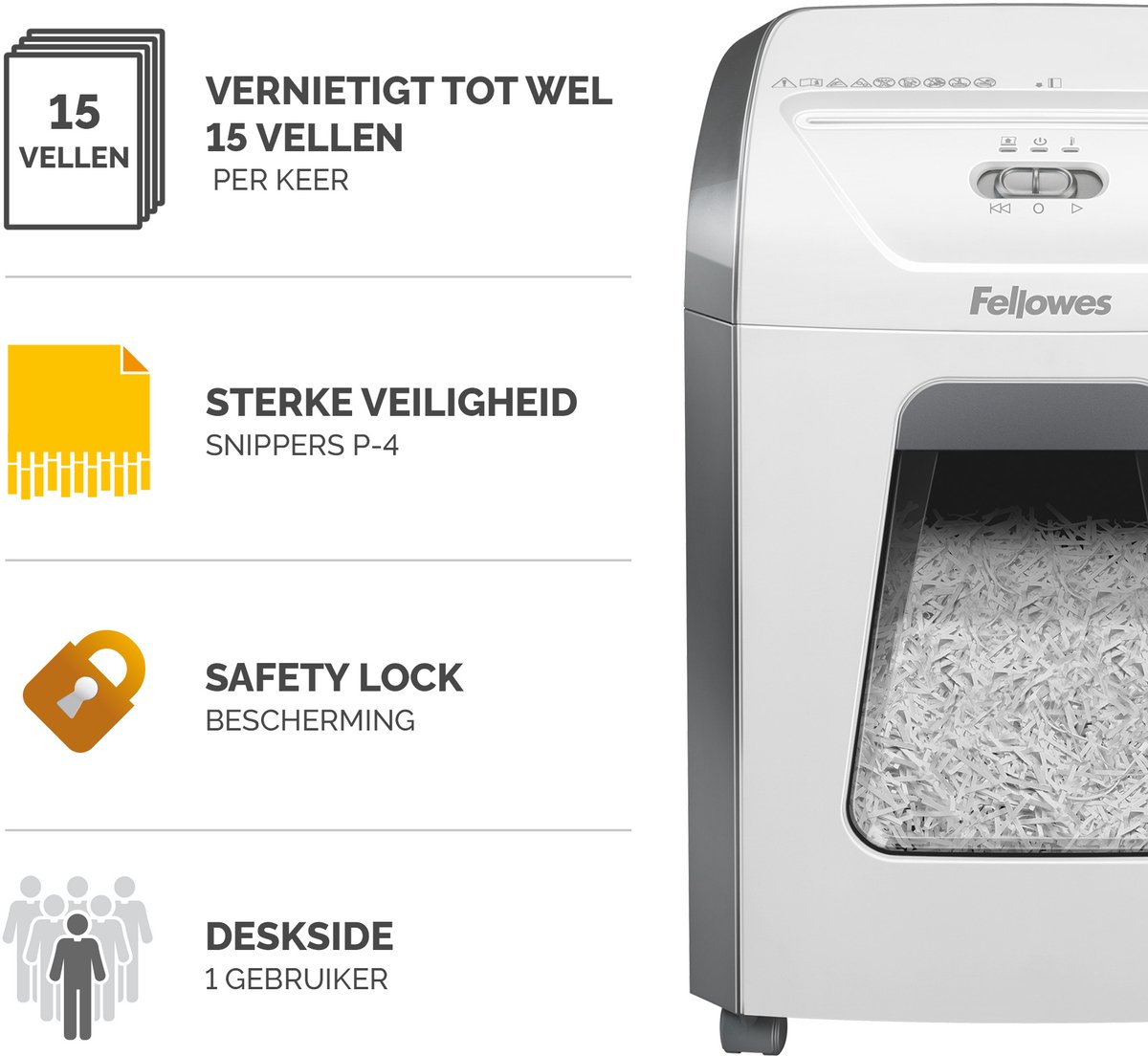 Fellowes 15C Papierversnipperaar - 15 vel thumbnail 2