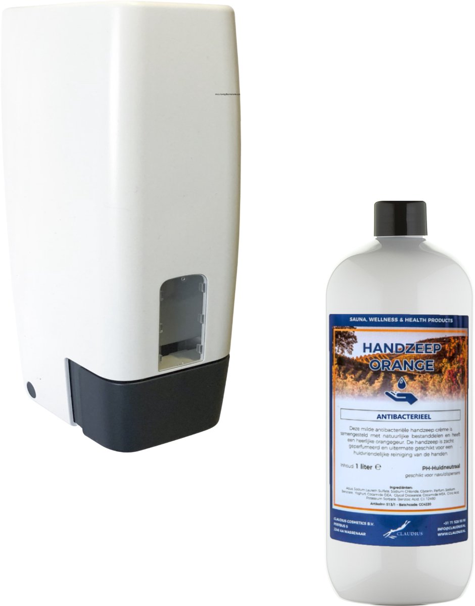 Zeepdispenser 1 liter kunststof hervulbaar + 1 liter handzeep Orange