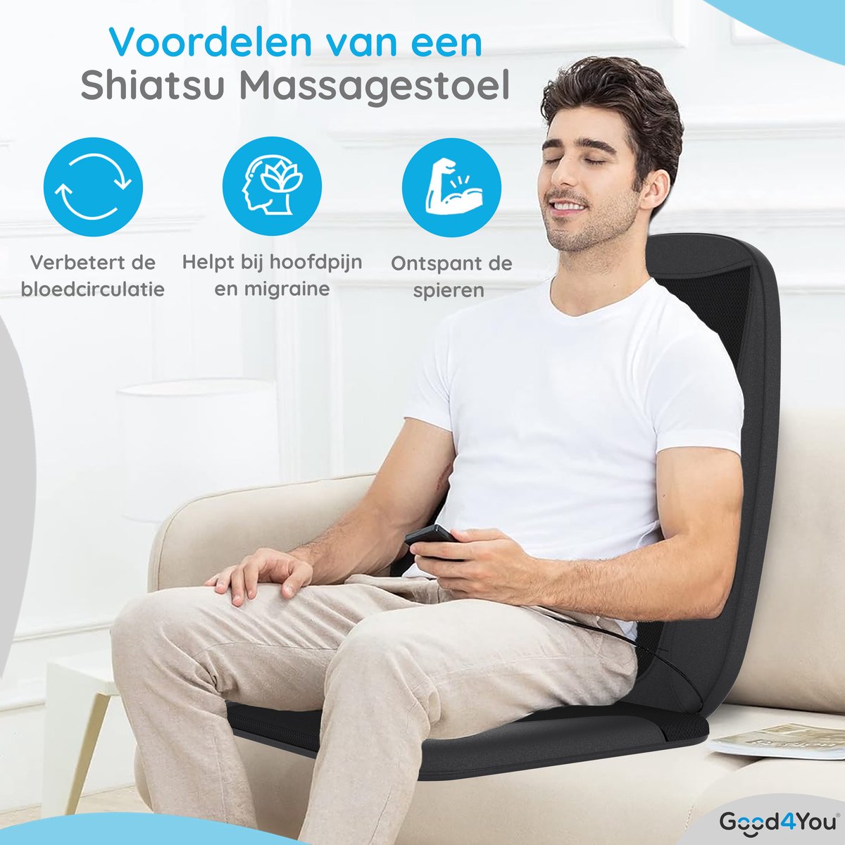 Good4You Shiatsu Massagestoel met Warmtekussen - Rugmassage en Nekmassage apparaat - Massagekussen - Massagemat – foto 6