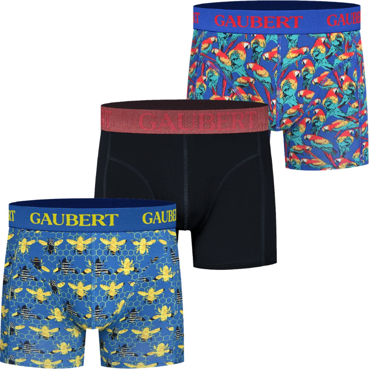 Bamboe Boxershorts Heren | Maat L | Gaubert | Trendy Felle Kleuren | 3 Stuks | Vogels en Vissen