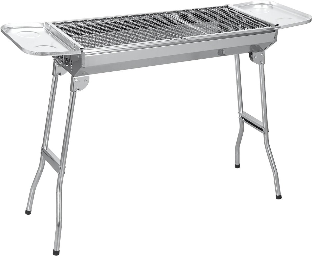 Houtskoolgrill - Barbecue - Tafelbarbecues - Buitenkeuken - Inklapbaar - Draagbare - Staande Grill - voor Buitenkeuken - BBQ - Campingbarbecue - RVS - 33.5x110x71.5cm - Zilver