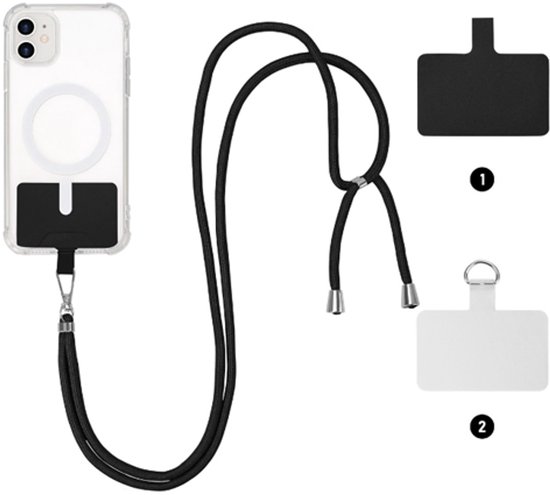 AOKSUNOVA Korte Telefoonkoord Met Natuurlijke Kristallen - Handgemaakte Telefoonhanger En Armband In één, Wit-zwart