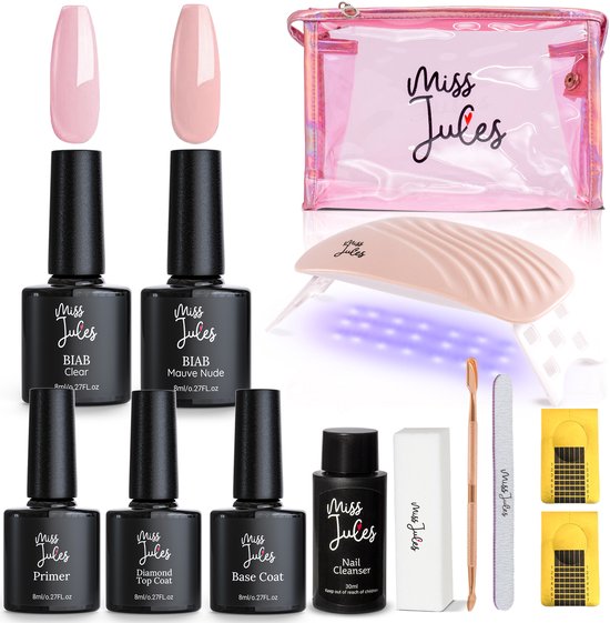 Miss Jules® BIAB Starter Pakket – Builder in a Bottle – BIAB Nagel Builder Gel – BIAB Nagellak Starterset - HEMA & TPO Free - Inclusief 36W UV/LED Lamp, Nail Cleanser & Instructievideo (NL)