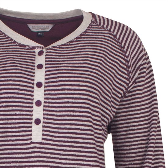 Tenderness- Pyjama Femme Tissu Éponge Motif Rayé Bordeaux Rouge. - Taille XL