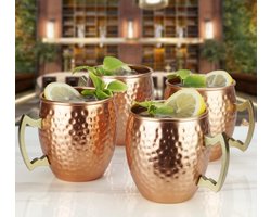 Dutchers® 4x Hangemaakte Moscow Mule Cocktail beker set - Koperen afwerking - Cocktailglazen - Cocktailglas - Cocktailset