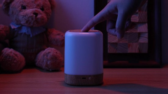 RHYTHMFLAME USB Oplaadbaar Nachtlampje - Warm Licht & RGB Kleuren - Timer - Nachtlampje voor de Slaapkamer - Sfeerlamp - LED verlichting - Leeslamp - Tafellamp - Bedlamp voor Baby, Kinderen & Volwassenen - Dimbaar - Touch Control - Houtnerf