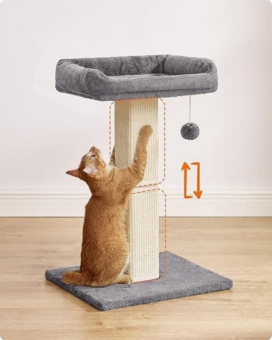 PawHut krabpaal met krabton, 1 kattenbed en kattenspeelgoed, hoogte 100 cm, breedte 35 cm, crème