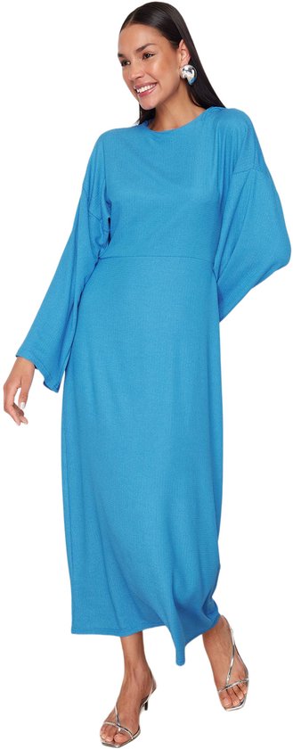 Trendyol Blauwe Spaanse Mouw Crêpe/Textuur Gebreide Jurk Tctss23Eb00210