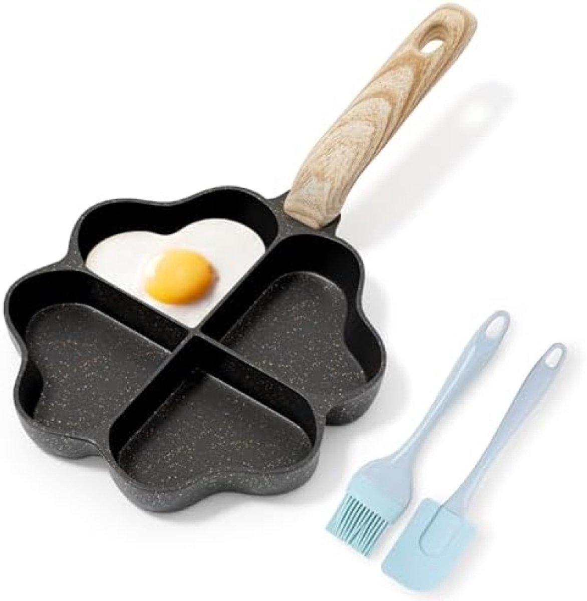 Selbro ® Hartvormige Omeletpan met 4 Kopjes - Antiaanbaklaag - Geschikt voor Inductie - Zwart